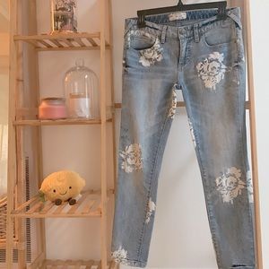 Free People Womens Magnolia Floral Print Ankle Skinny Jeans Light Wash 28
